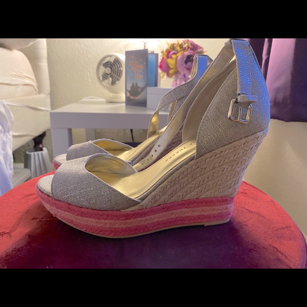 Fabulous silver/pink wedge sandals by Elaine Turner.